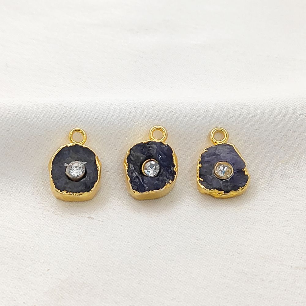 Gold Electroplated December Birthstone Jewelry Raw Tanzanite Gemstone Pendant with 3mm CZ- Selling Per Piece