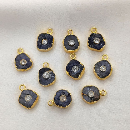 Gold Electroplated December Birthstone Jewelry Raw Tanzanite Gemstone Pendant with 3mm CZ- Selling Per Piece
