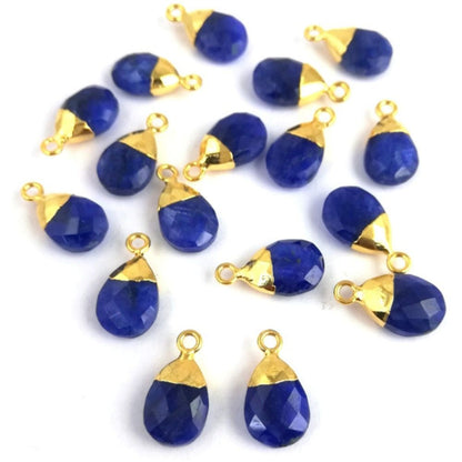 Handcrafted 13x9mm Blue Sapphire Teardrop Pendant Pear Cut Gemstone Charm with Gold Electroplating – Selling Per Piece