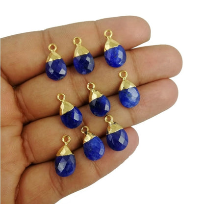 Handcrafted 13x9mm Blue Sapphire Teardrop Pendant Pear Cut Gemstone Charm with Gold Electroplating – Selling Per Piece