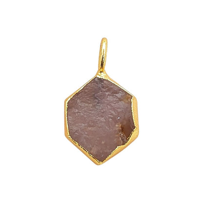 Gold Electroplated Raw Rose Quartz Hexagon Charm Pendant for DIY Necklace Bracelet Jewelry Making- Selling Per Piece