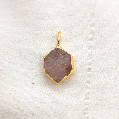 Gold Electroplated Raw Rose Quartz Hexagon Charm Pendant for DIY Necklace Bracelet Jewelry Making- Selling Per Piece