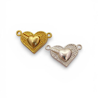 Gold Magnetic Heart Separable Clasp, Silver Love Bracelet Connector, DIY Jewelry Making Toggle Finding