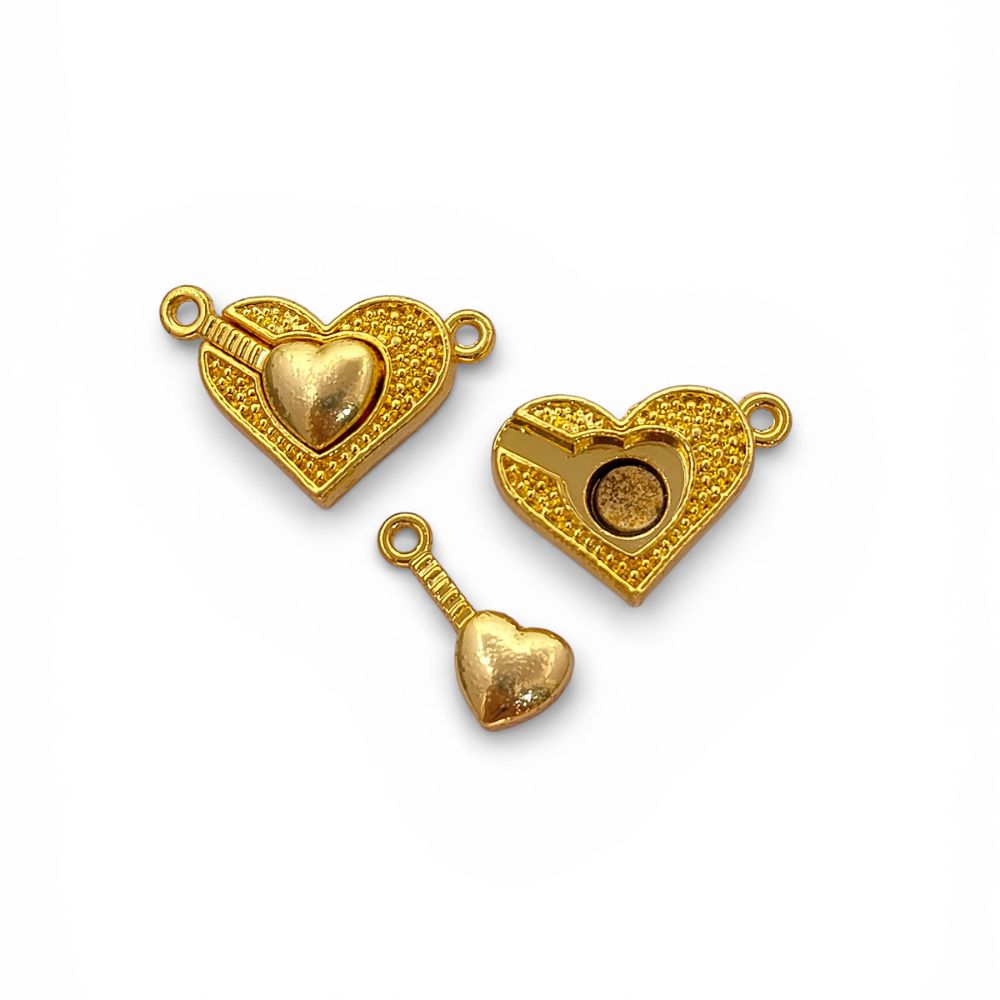 Gold Magnetic Heart Separable Clasp, Silver Love Bracelet Connector, DIY Jewelry Making Toggle Finding