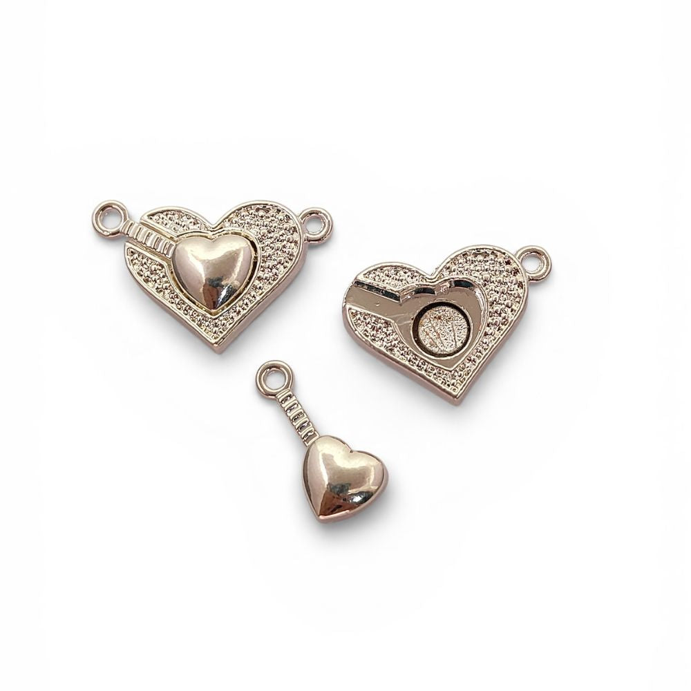 Gold Magnetic Heart Separable Clasp, Silver Love Bracelet Connector, DIY Jewelry Making Toggle Finding