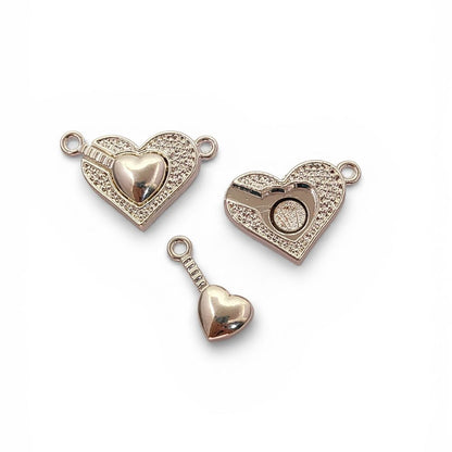Gold Magnetic Heart Separable Clasp, Silver Love Bracelet Connector, DIY Jewelry Making Toggle Finding
