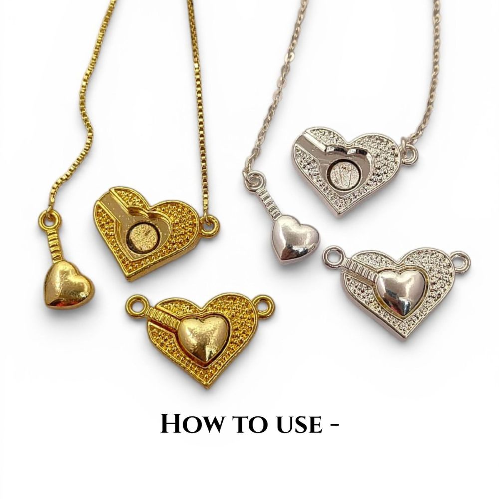 Gold Magnetic Heart Separable Clasp, Silver Love Bracelet Connector, DIY Jewelry Making Toggle Finding
