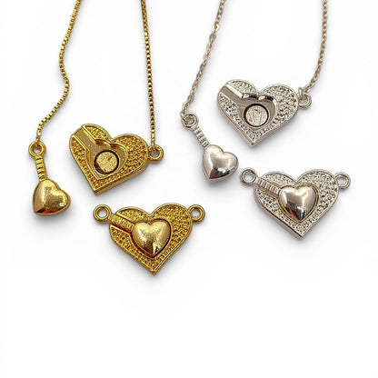 Gold Magnetic Heart Separable Clasp, Silver Love Bracelet Connector, DIY Jewelry Making Toggle Finding
