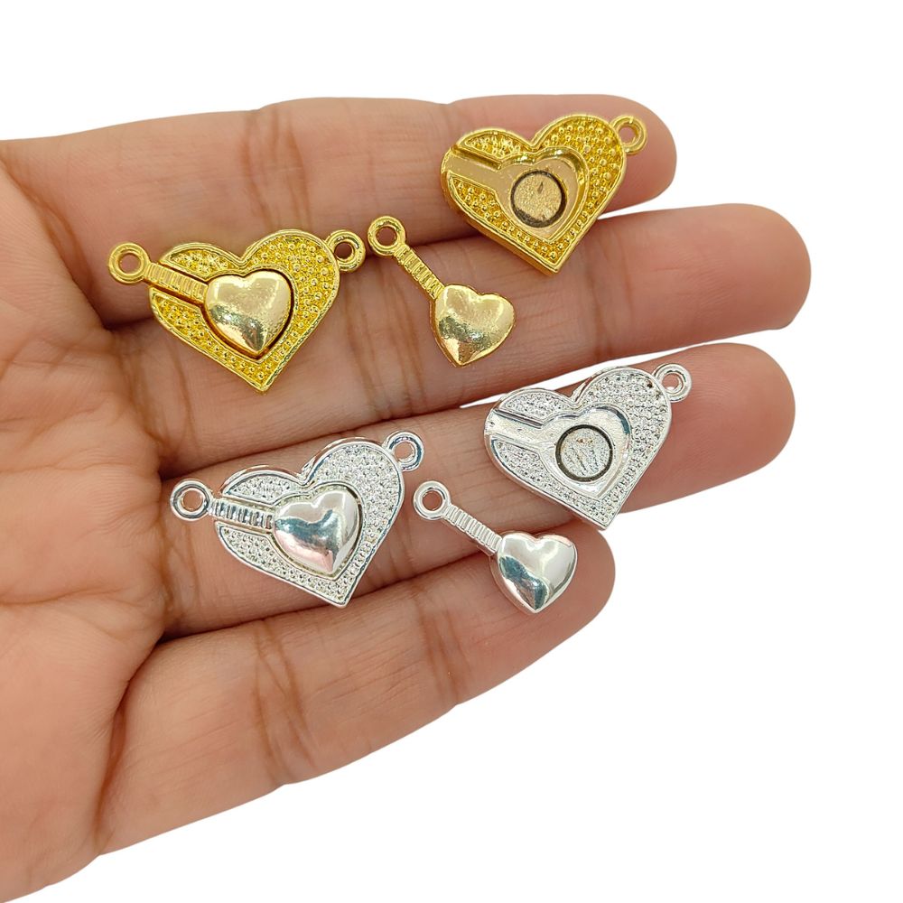 Gold Magnetic Heart Separable Clasp, Silver Love Bracelet Connector, DIY Jewelry Making Toggle Finding
