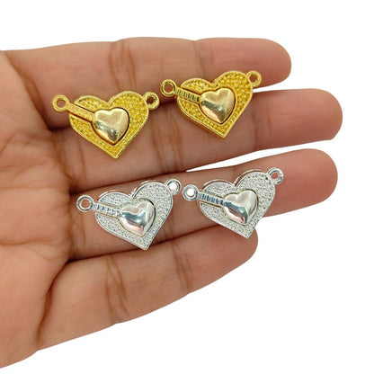 Gold Magnetic Heart Separable Clasp, Silver Love Bracelet Connector, DIY Jewelry Making Toggle Finding