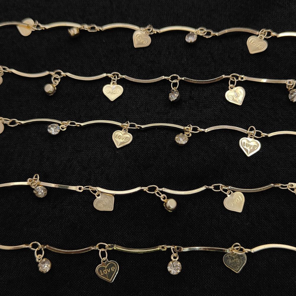 Gold Metallic Heart Leaf Star CZ Dangling Chain Charm Linking Necklace Bracelet Anklet Making Supply- Selling Per Feet