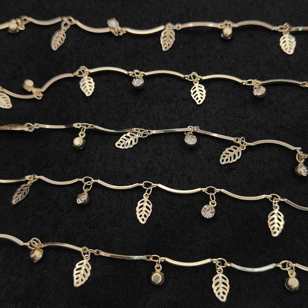 Gold Metallic Heart Leaf Star CZ Dangling Chain Charm Linking Necklace Bracelet Anklet Making Supply- Selling Per Feet