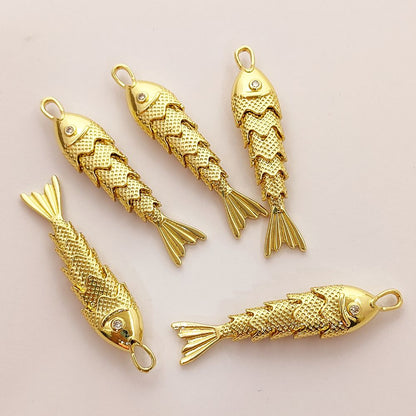 Gold Plated 3D Fish Pendant Charm, Ocean Inspired Necklace Jewelry for Women, Anti Tarnish Coastal Beach Handmade Gift