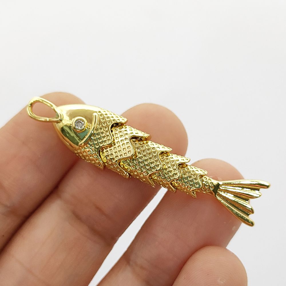 Gold Plated 3D Fish Pendant Charm, Ocean Inspired Necklace Jewelry for Women, Anti Tarnish Coastal Beach Handmade Gift