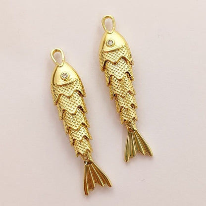 Gold Plated 3D Fish Pendant Charm, Ocean Inspired Necklace Jewelry for Women, Anti Tarnish Coastal Beach Handmade Gift