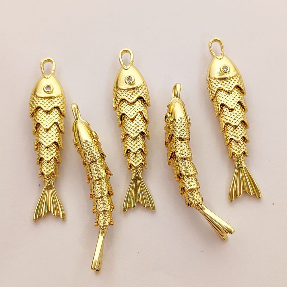 Gold Plated 3D Fish Pendant Charm, Ocean Inspired Necklace Jewelry for Women, Anti Tarnish Coastal Beach Handmade Gift