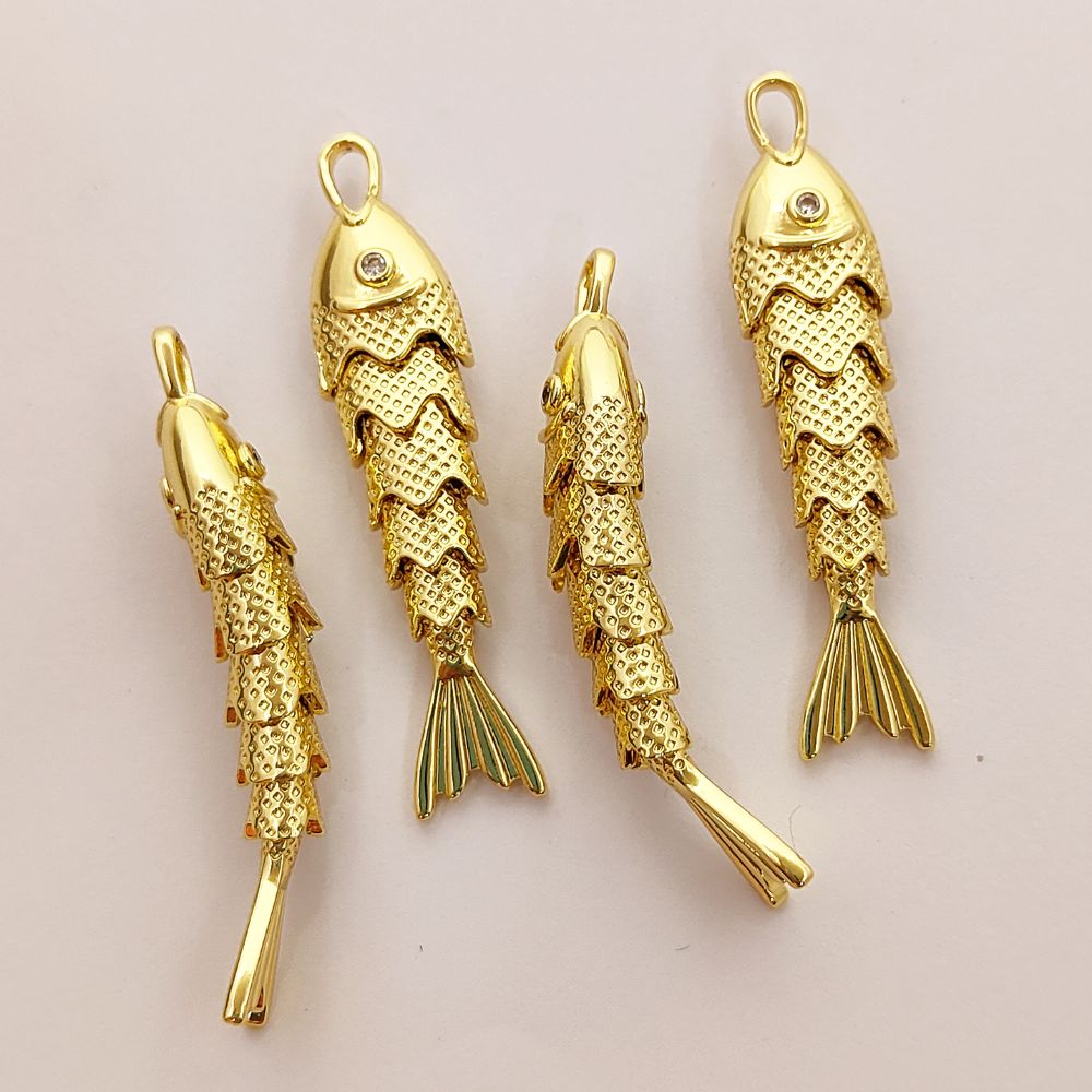Gold Plated 3D Fish Pendant Charm, Ocean Inspired Necklace Jewelry for Women, Anti Tarnish Coastal Beach Handmade Gift