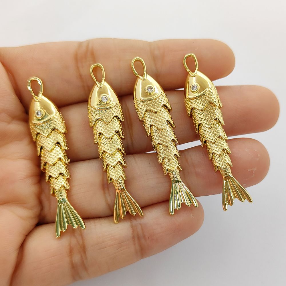 Gold Plated 3D Fish Pendant Charm, Ocean Inspired Necklace Jewelry for Women, Anti Tarnish Coastal Beach Handmade Gift