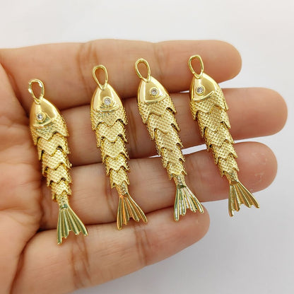 Gold Plated 3D Fish Pendant Charm, Ocean Inspired Necklace Jewelry for Women, Anti Tarnish Coastal Beach Handmade Gift