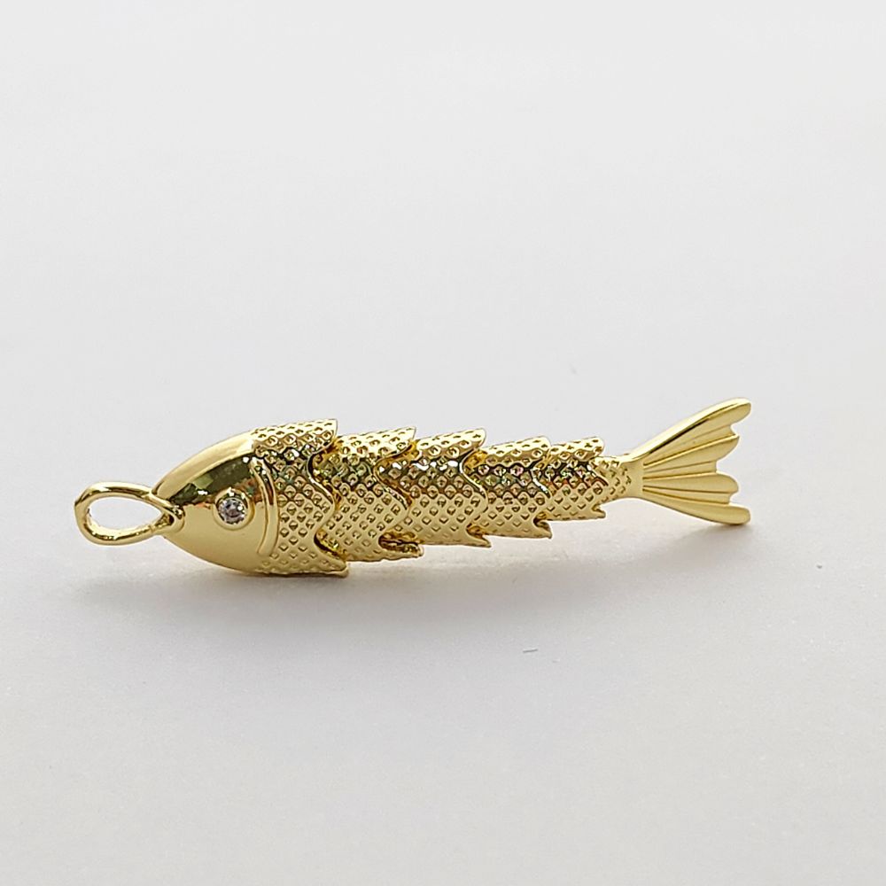 Gold Plated 3D Fish Pendant Charm, Ocean Inspired Necklace Jewelry for Women, Anti Tarnish Coastal Beach Handmade Gift