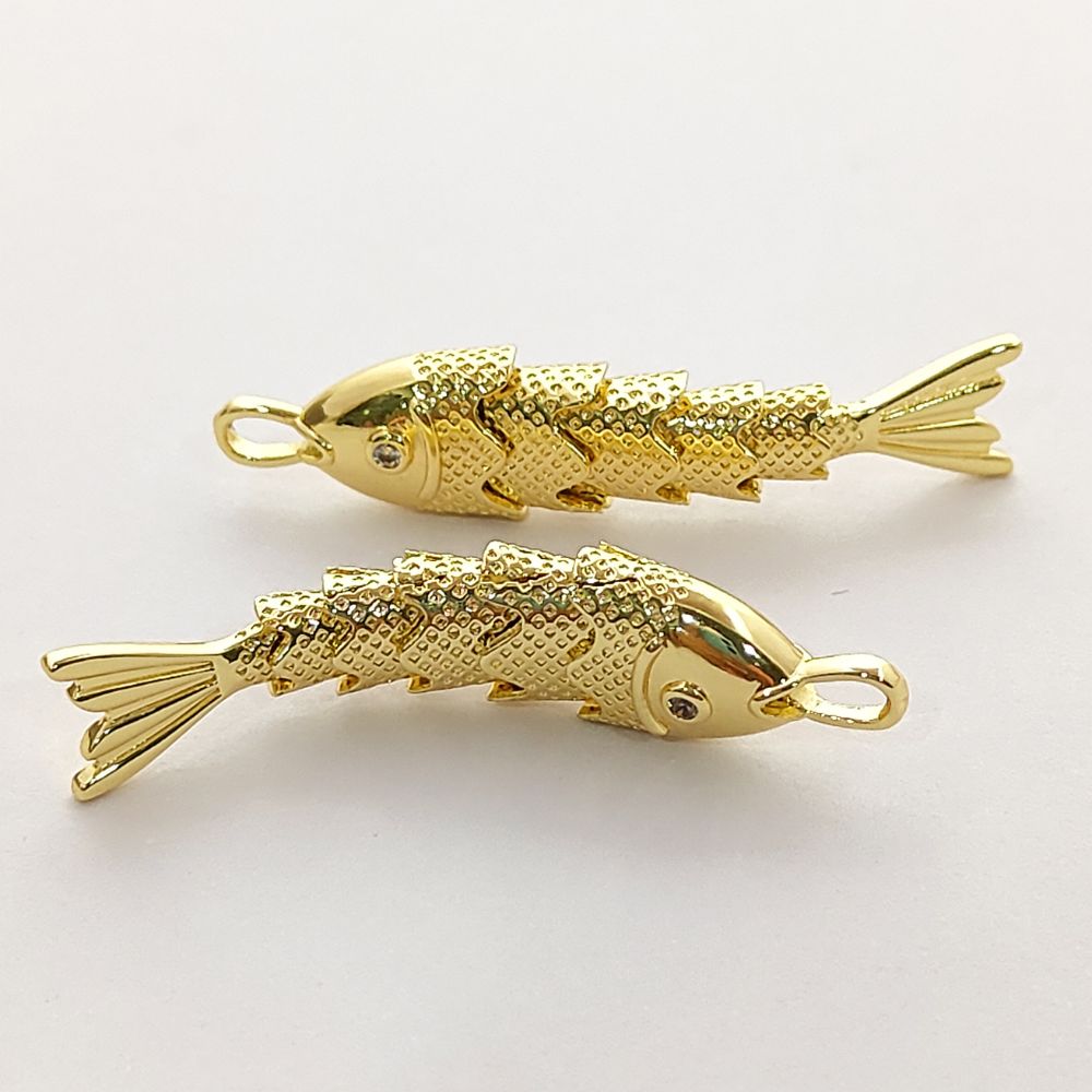Gold Plated 3D Fish Pendant Charm, Ocean Inspired Necklace Jewelry for Women, Anti Tarnish Coastal Beach Handmade Gift