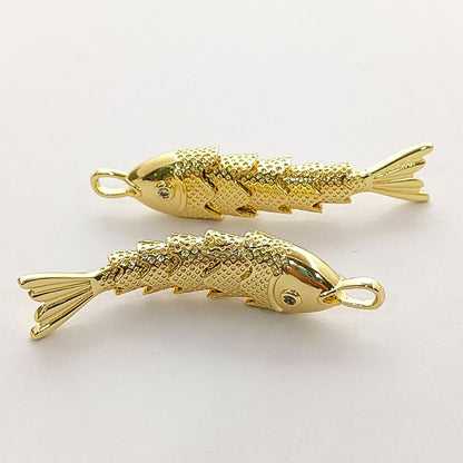 Gold Plated 3D Fish Pendant Charm, Ocean Inspired Necklace Jewelry for Women, Anti Tarnish Coastal Beach Handmade Gift