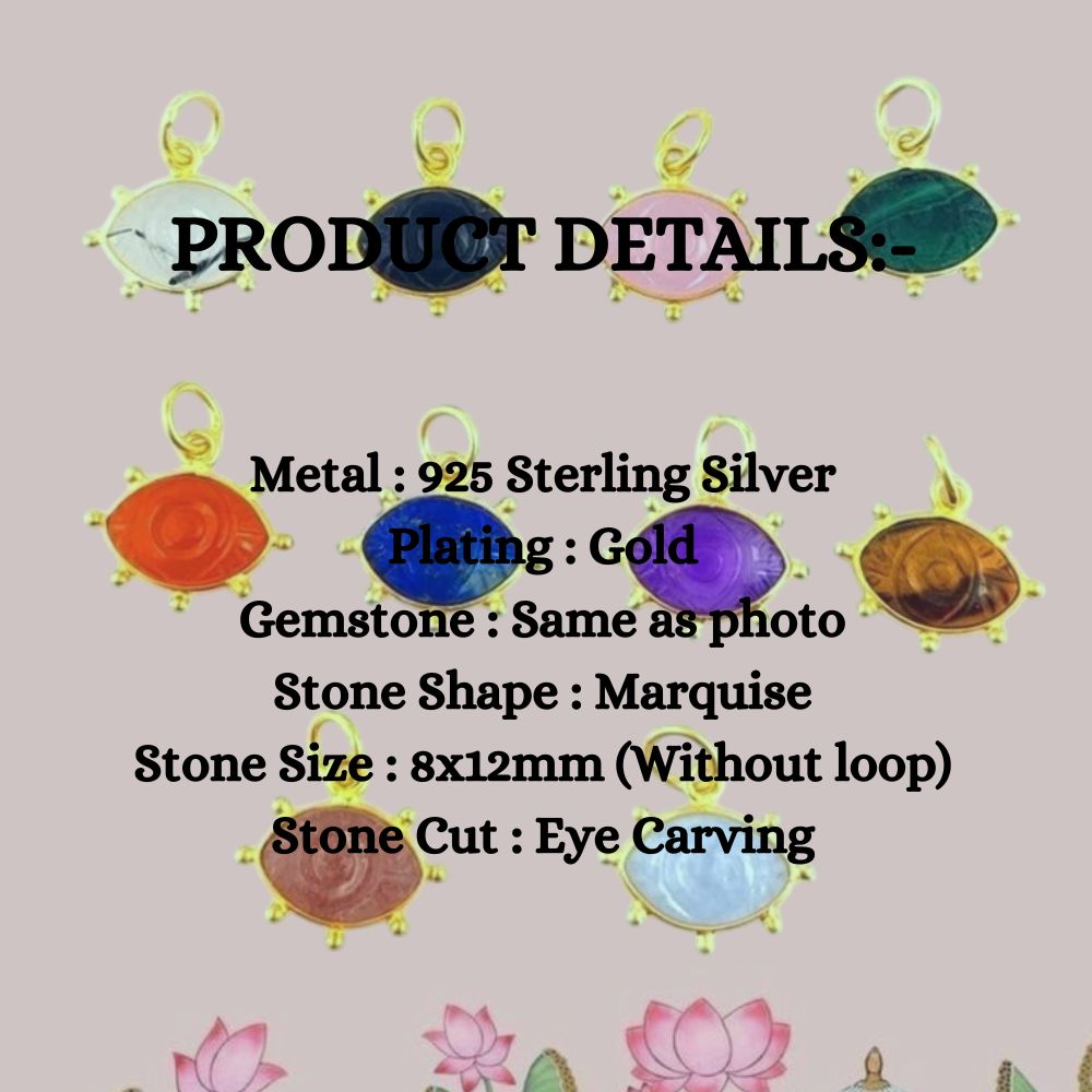 Tiger’s Eye Gemstone Evil Eye Pendant Handmade in Gold Plated Sterling Silver Spiritual Jewelry Charm – Selling Per Piece