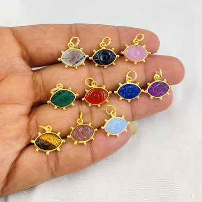 Handcrafted Blue Lace Agate Evil Eye Pendant in Gold Plated 925 Sterling Silver Healing Gemstone Charm – Selling Per Piece