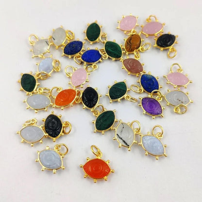 Handcrafted Blue Lace Agate Evil Eye Pendant in Gold Plated 925 Sterling Silver Healing Gemstone Charm – Selling Per Piece