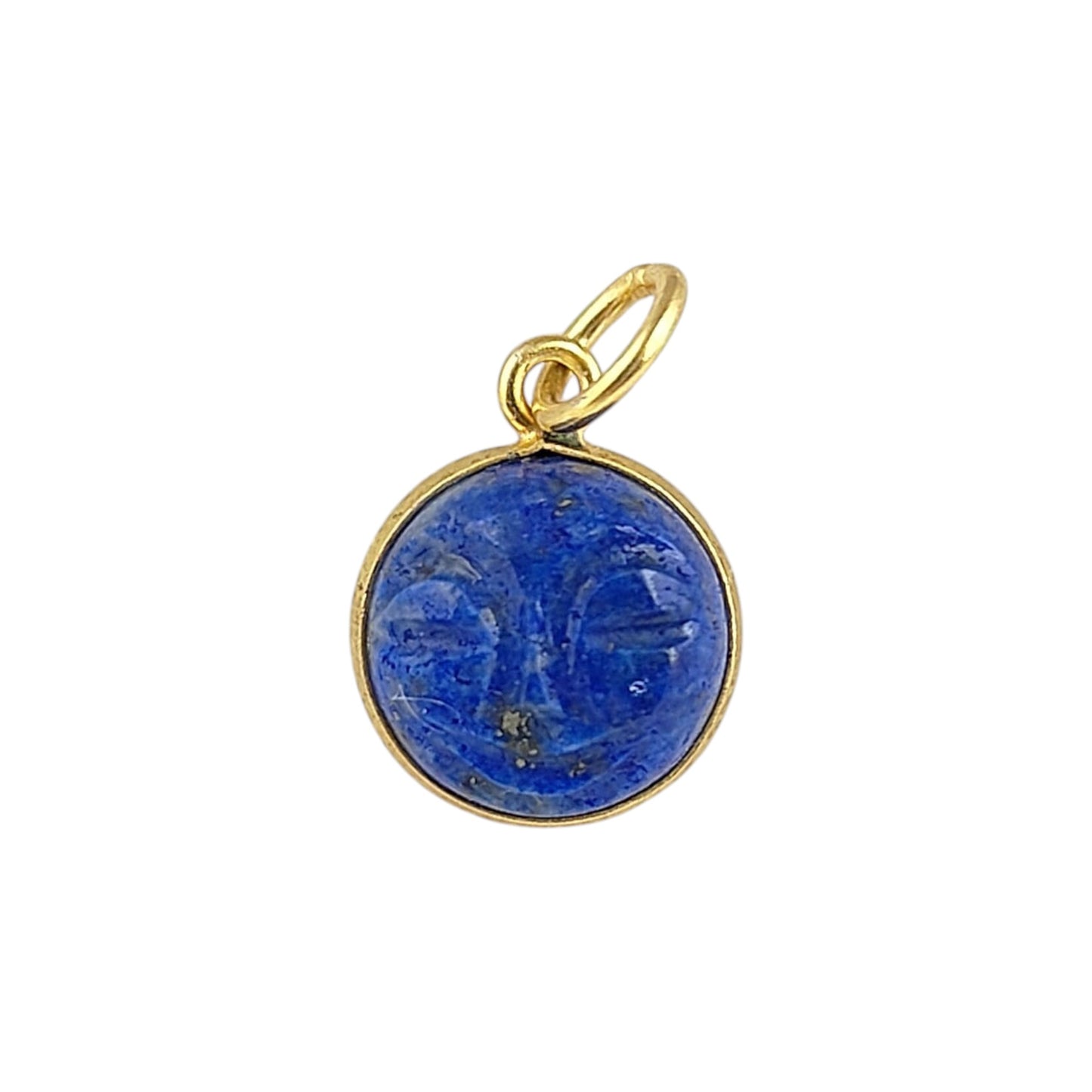 Unique Lapis Lazuli Carved Moon Face Pendant Handmade Sterling Silver Gold Plated Healing Crystal Necklace Charms – Selling Per Piece