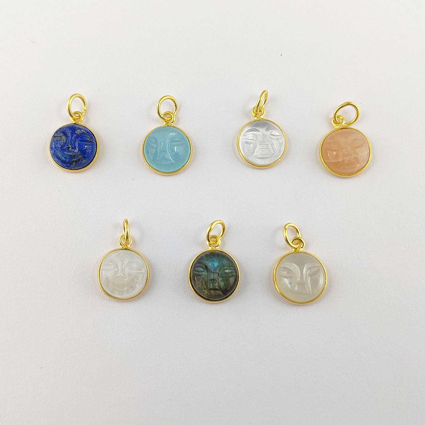 Unique Lapis Lazuli Carved Moon Face Pendant Handmade Sterling Silver Gold Plated Healing Crystal Necklace Charms – Selling Per Piece