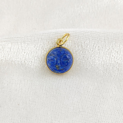 Unique Lapis Lazuli Carved Moon Face Pendant Handmade Sterling Silver Gold Plated Healing Crystal Necklace Charms – Selling Per Piece