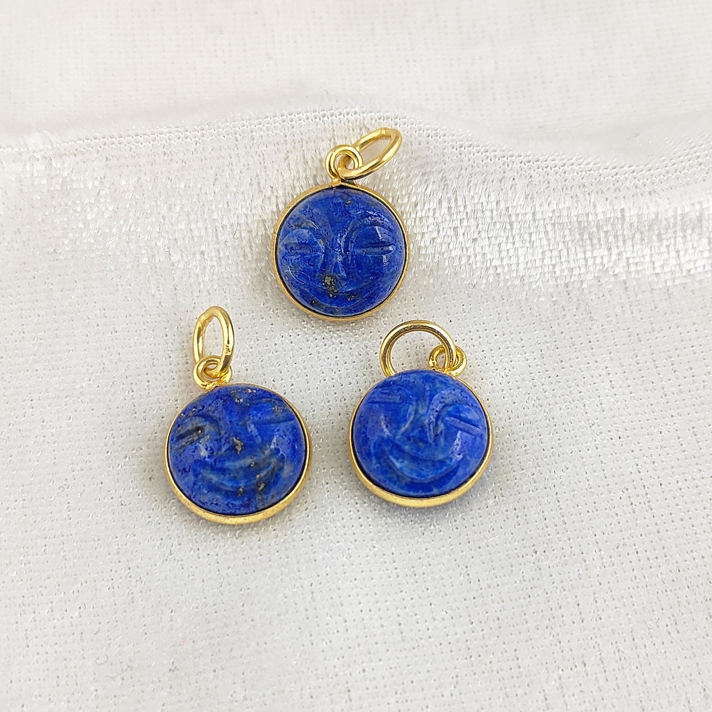 Unique Lapis Lazuli Carved Moon Face Pendant Handmade Sterling Silver Gold Plated Healing Crystal Necklace Charms – Selling Per Piece
