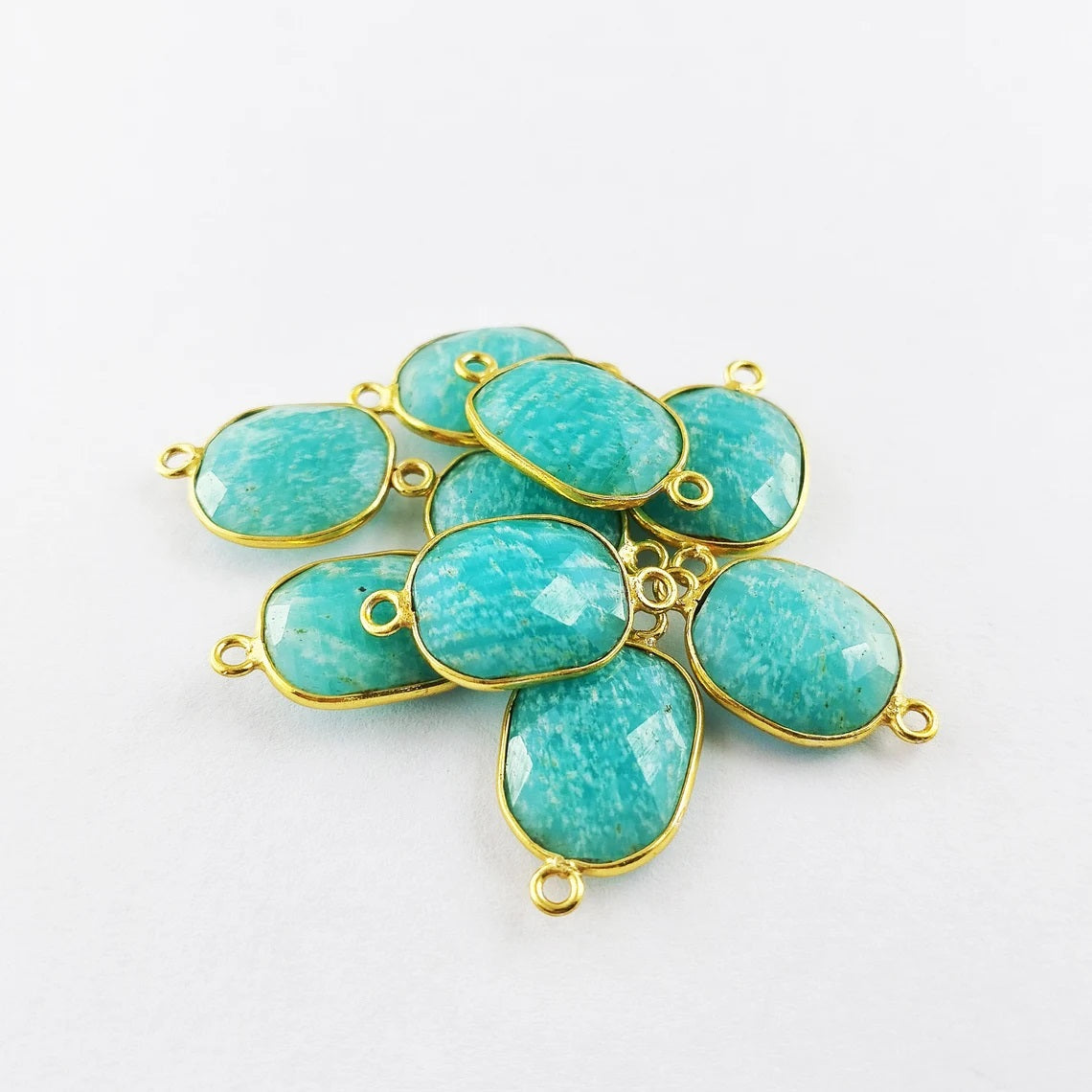 Handmade Amazonite Free Form Connector 12–15mm Gold Plated Gemstone Links for Jewelry Designers & DIY Projects- Selling Per Piece