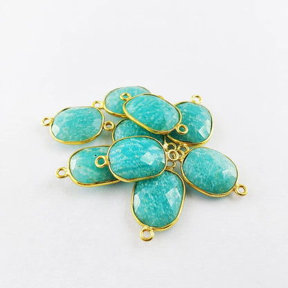 Handmade Amazonite Free Form Connector 12–15mm Gold Plated Gemstone Links for Jewelry Designers & DIY Projects- Selling Per Piece