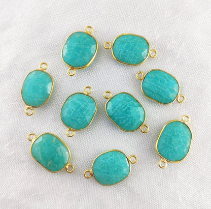 Handmade Amazonite Free Form Connector 12–15mm Gold Plated Gemstone Links for Jewelry Designers & DIY Projects- Selling Per Piece