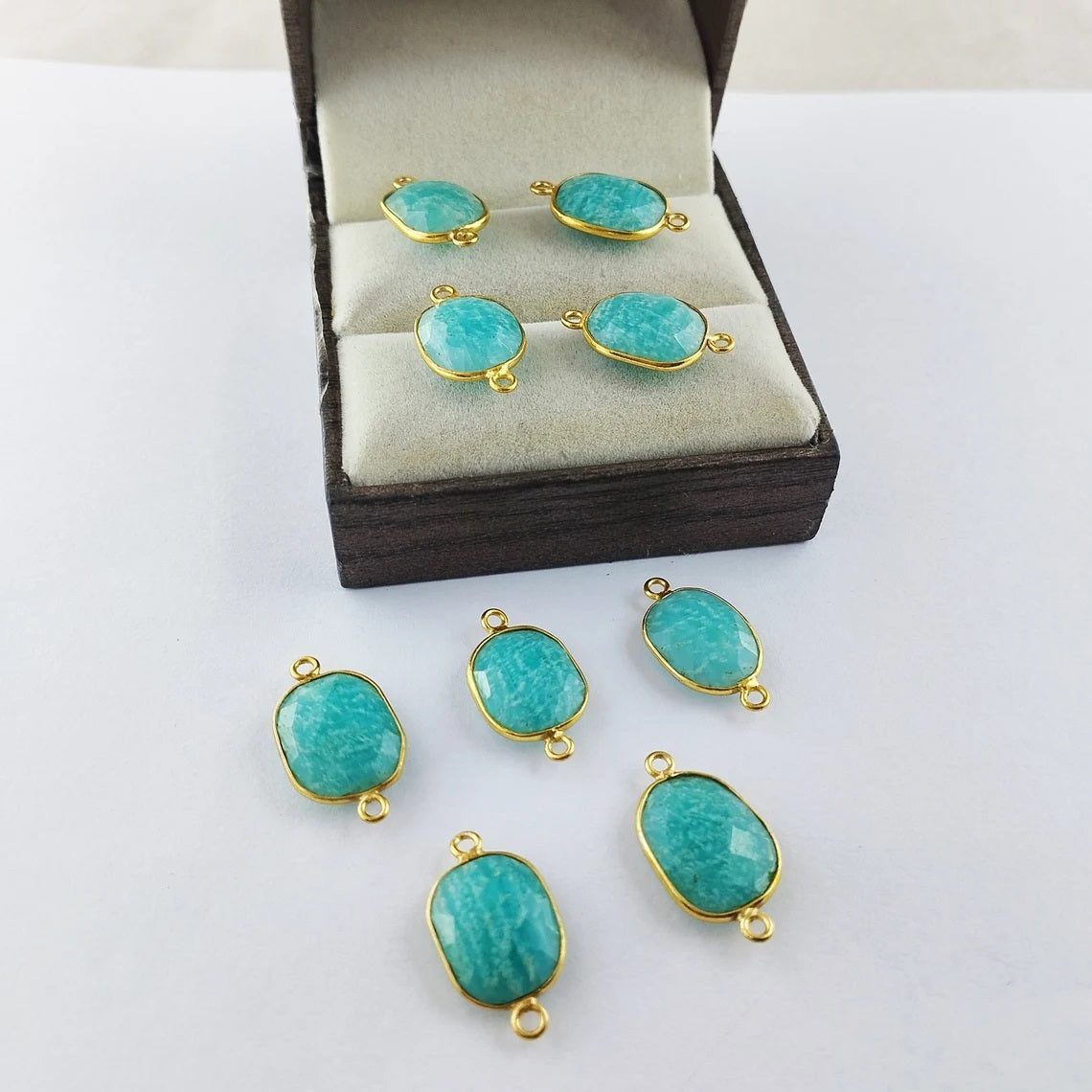 Handmade Amazonite Free Form Connector 12–15mm Gold Plated Gemstone Links for Jewelry Designers & DIY Projects- Selling Per Piece