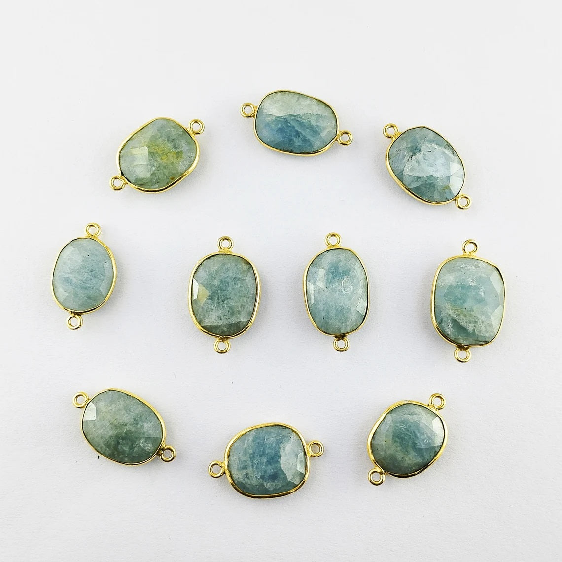Gold Plated 12–15mm Aquamarine Free Form Connector Unique Natural Blue Gemstone Links for Handmade Jewelry Projects- Selling Per Piece