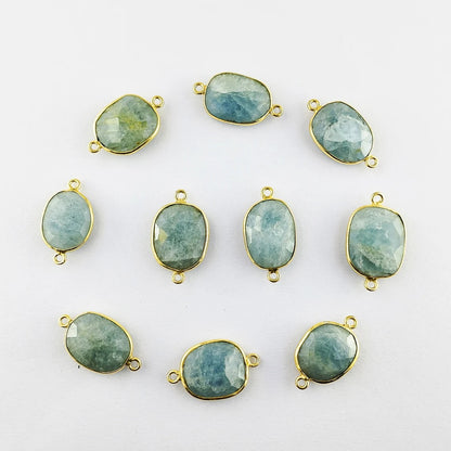 Gold Plated 12–15mm Aquamarine Free Form Connector Unique Natural Blue Gemstone Links for Handmade Jewelry Projects- Selling Per Piece