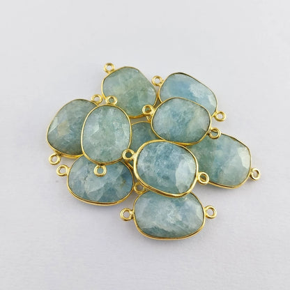 Gold Plated 12–15mm Aquamarine Free Form Connector Unique Natural Blue Gemstone Links for Handmade Jewelry Projects- Selling Per Piece