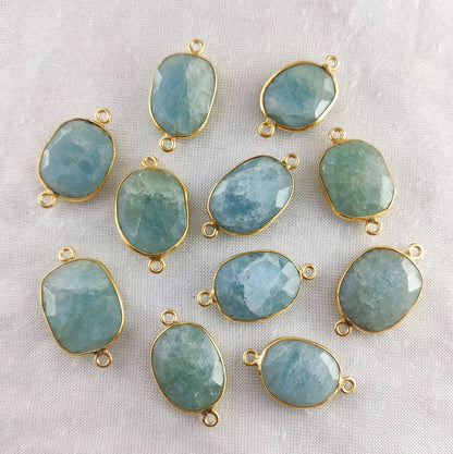 Gold Plated 12–15mm Aquamarine Free Form Connector Unique Natural Blue Gemstone Links for Handmade Jewelry Projects- Selling Per Piece