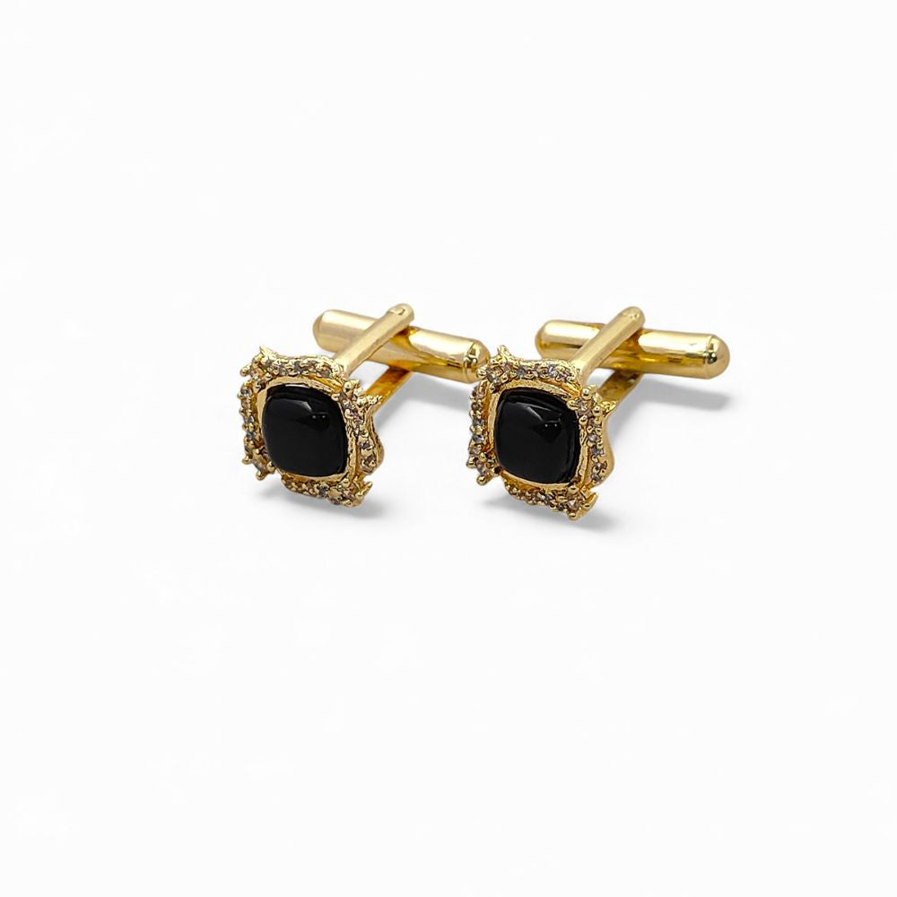 Gold Plated Black Onyx Cushion Cufflinks for Men Handmade Formal Shirt Accessories for Weddings, Business & Groomsmen – Selling Per Pair