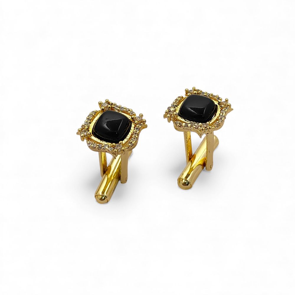 Gold Plated Black Onyx Cushion Cufflinks for Men Handmade Formal Shirt Accessories for Weddings, Business & Groomsmen – Selling Per Pair