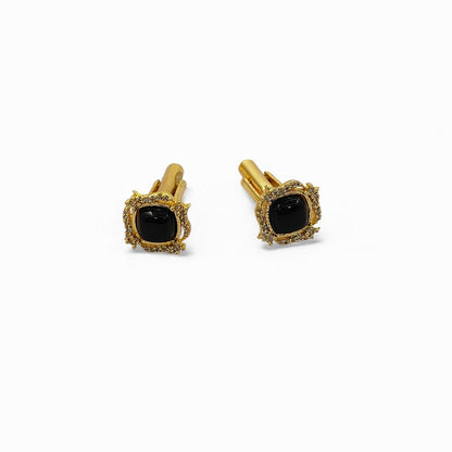 Gold Plated Black Onyx Cushion Cufflinks for Men Handmade Formal Shirt Accessories for Weddings, Business & Groomsmen – Selling Per Pair