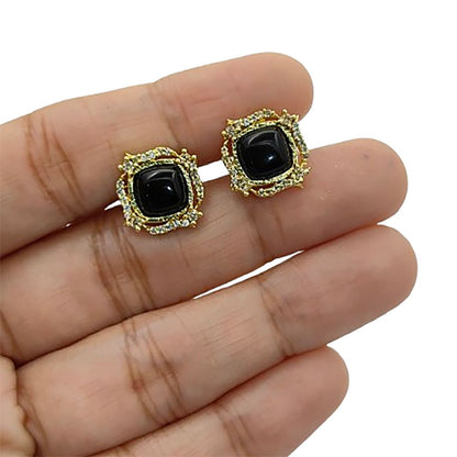 Gold Plated Black Onyx Cushion Cufflinks for Men Handmade Formal Shirt Accessories for Weddings, Business & Groomsmen – Selling Per Pair