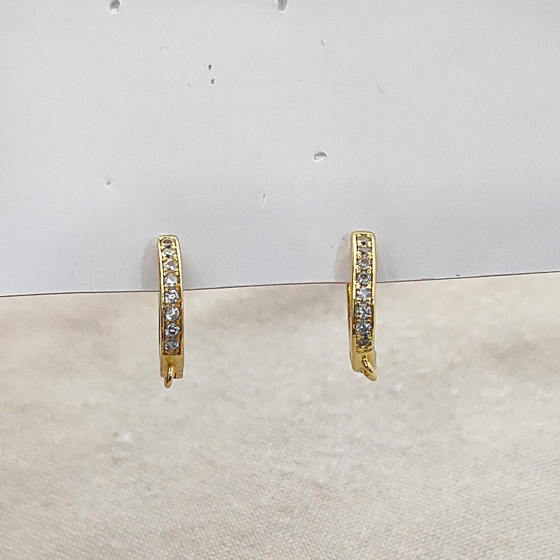 Gold Plated CZ Huggie Hoop Earring Findings Cubic Zirconia Leverback Hoops for Jewelry Making- Selling Per Pair