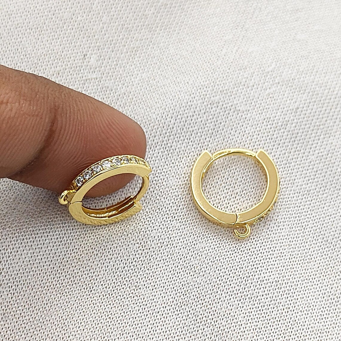 Gold Plated CZ Huggie Hoop Earring Findings Cubic Zirconia Leverback Hoops for Jewelry Making- Selling Per Pair
