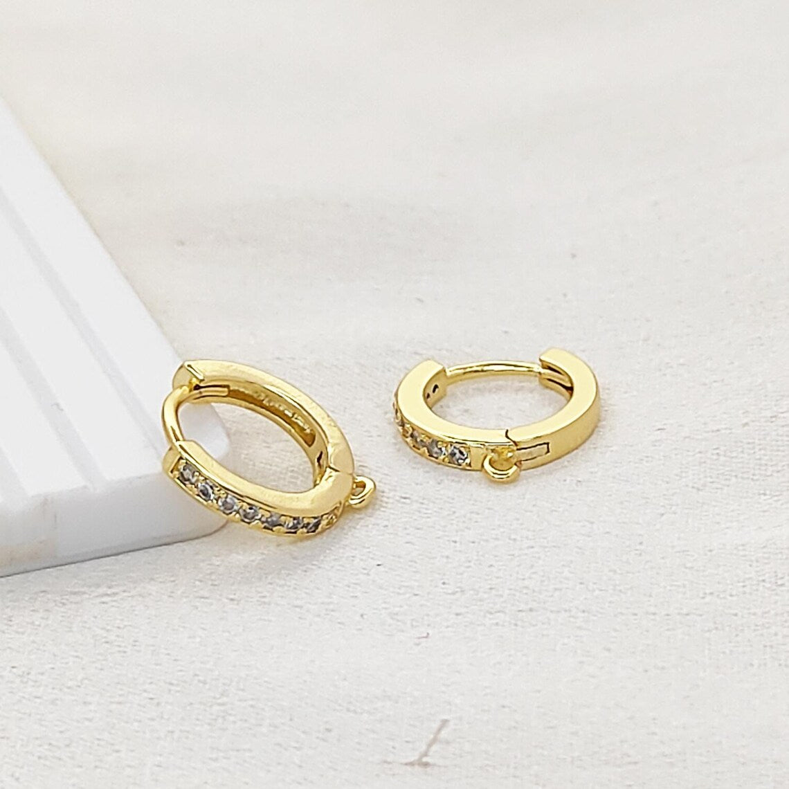 Gold Plated CZ Huggie Hoop Earring Findings Cubic Zirconia Leverback Hoops for Jewelry Making- Selling Per Pair