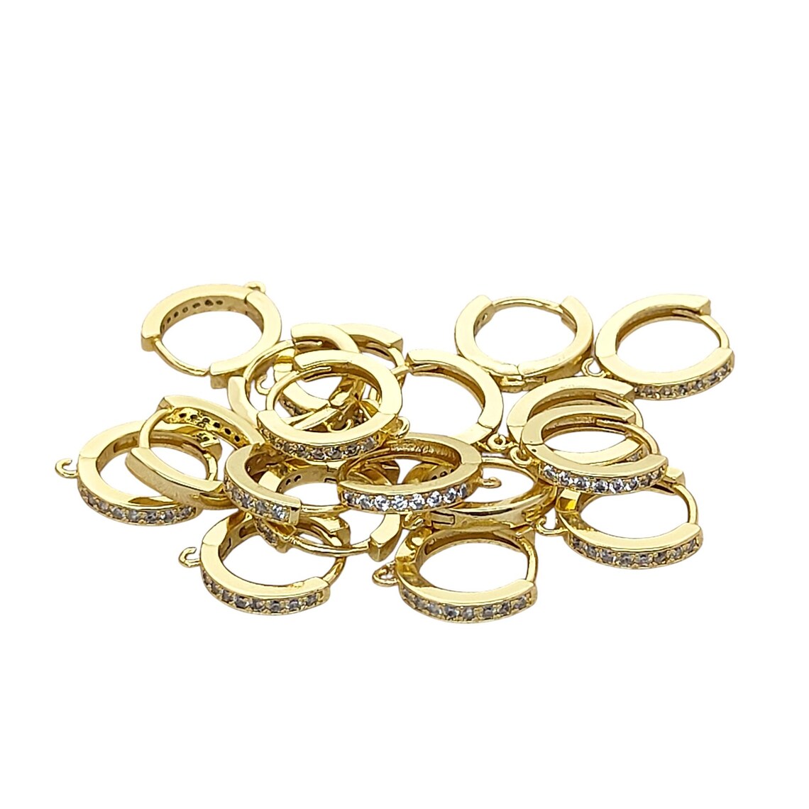 Gold Plated CZ Huggie Hoop Earring Findings Cubic Zirconia Leverback Hoops for Jewelry Making- Selling Per Pair
