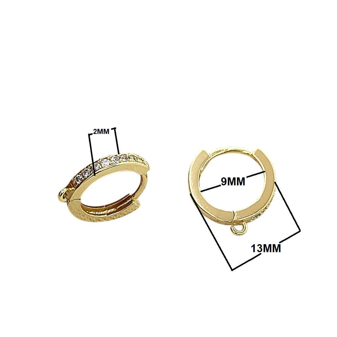 Gold Plated CZ Huggie Hoop Earring Findings Cubic Zirconia Leverback Hoops for Jewelry Making- Selling Per Pair